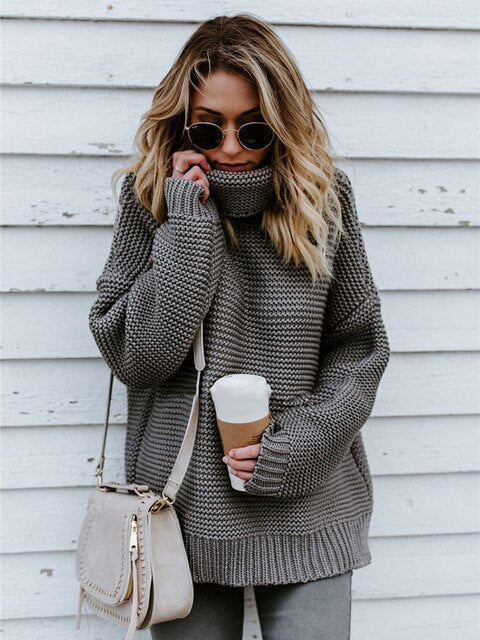 Turtleneck Long Sleeve Chunky Knit Sweater 4