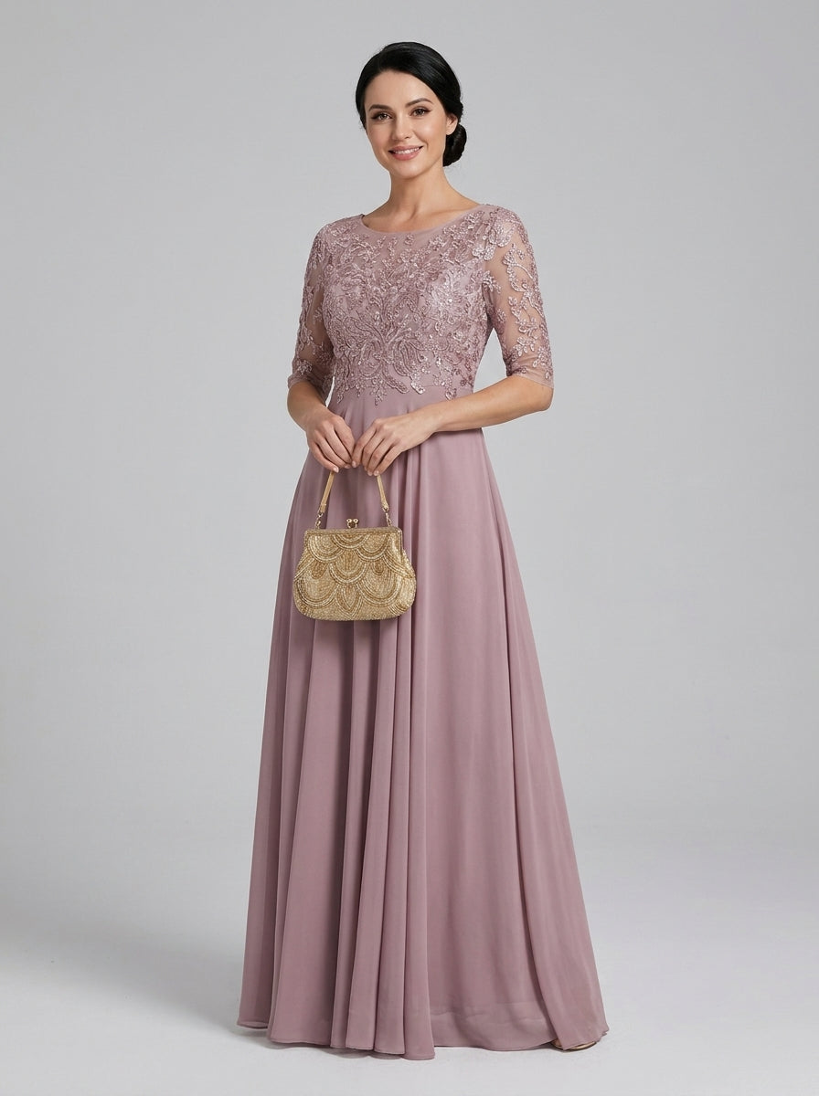 Lace Bodice Short Sleeve Chiffon A-Line Midi Dress Wedding Guest 7