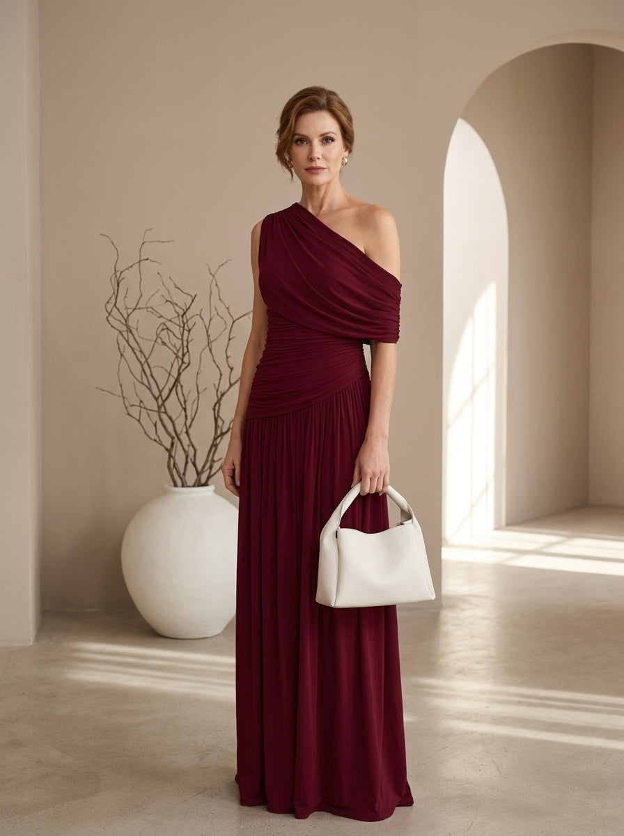 One Shoulder Ruched Draped Maxi Gown 5