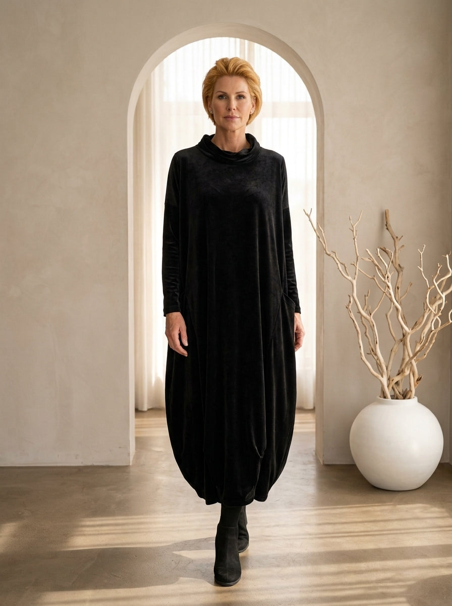 Cowl Neck Long Sleeve Velvet Cocoon Maxi Dress 2