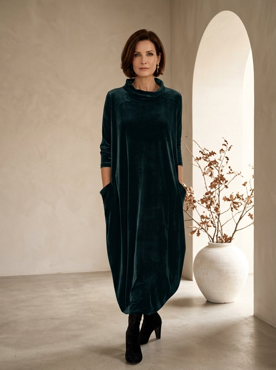 Cowl Neck Long Sleeve Velvet Cocoon Maxi Dress 4