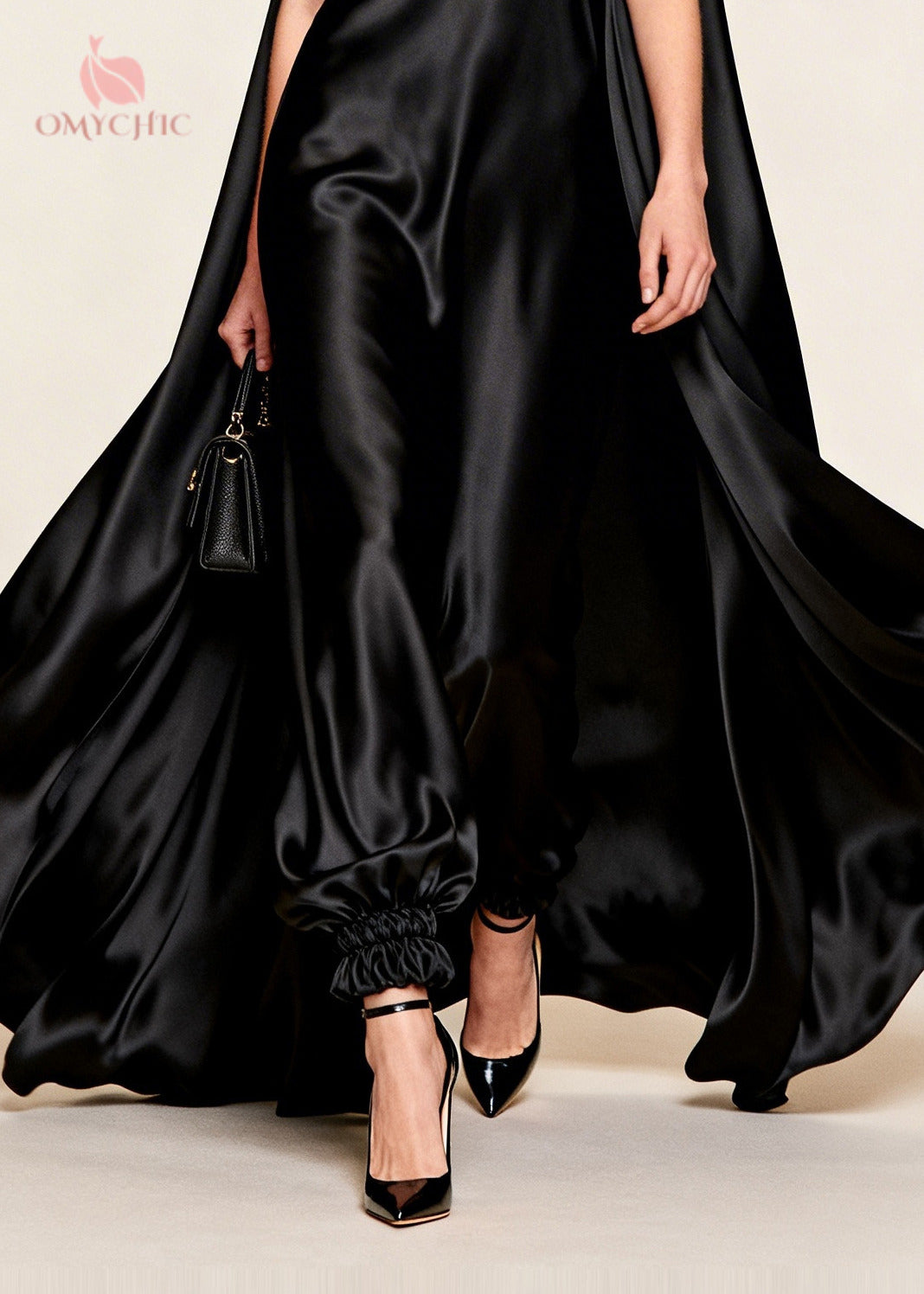 Satin Deep V-Neck Sleeveless Ruffle Trim Cape Maxi Dress - View 4
