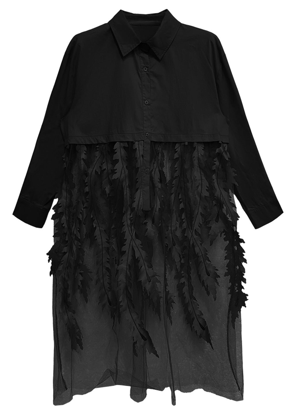 Black Peter Pan Collar Tulle Patchwork Cotton Shirts Dress - View 5