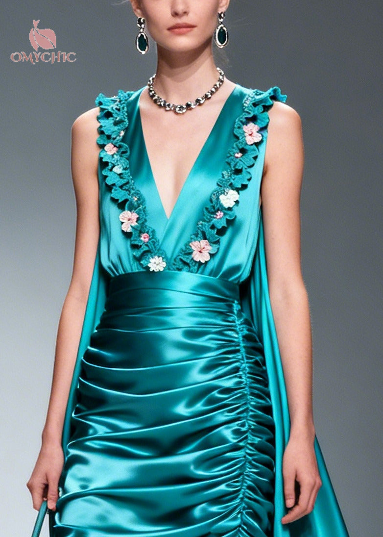 Silk Floral Wrinkled Hem Sleeveless Midi Dress - View 2