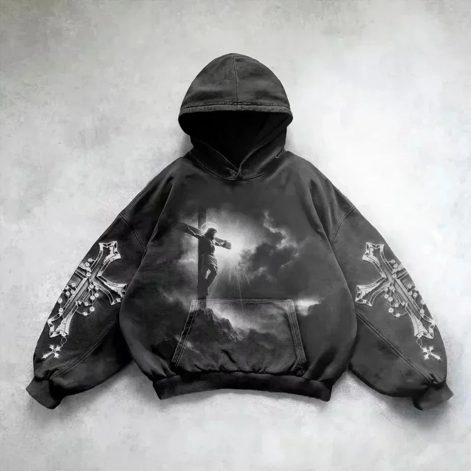 Casual Vintage Print Hoodie black 4 / S