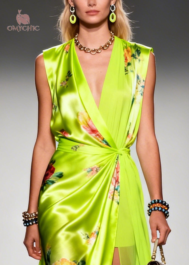 Floral Print Spaghetti Strap Deep V-Neck Wrap Maxi Gown - View 2