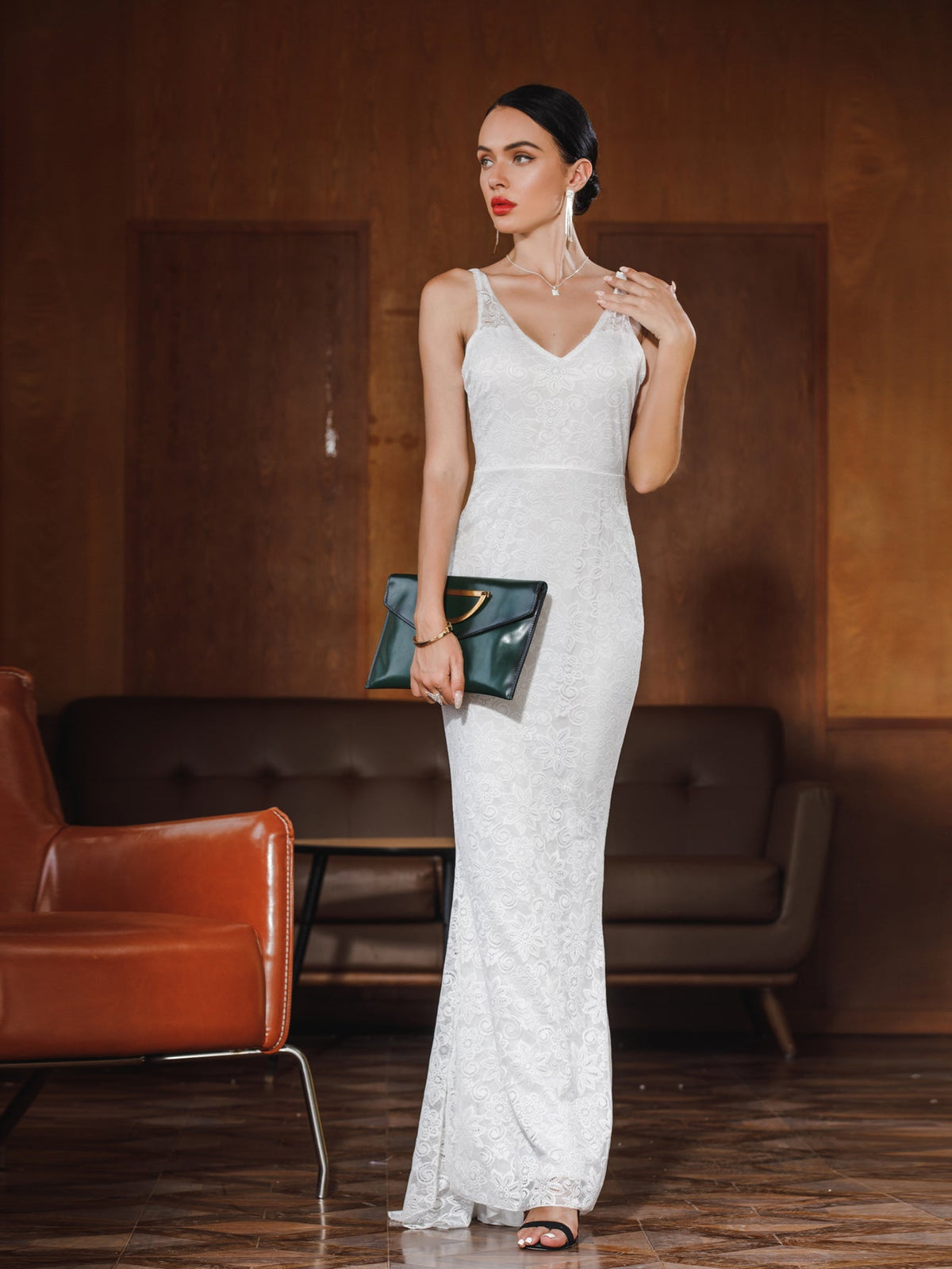 Lace V-Neck Spaghetti Strap Mermaid Maxi Gown - View 4