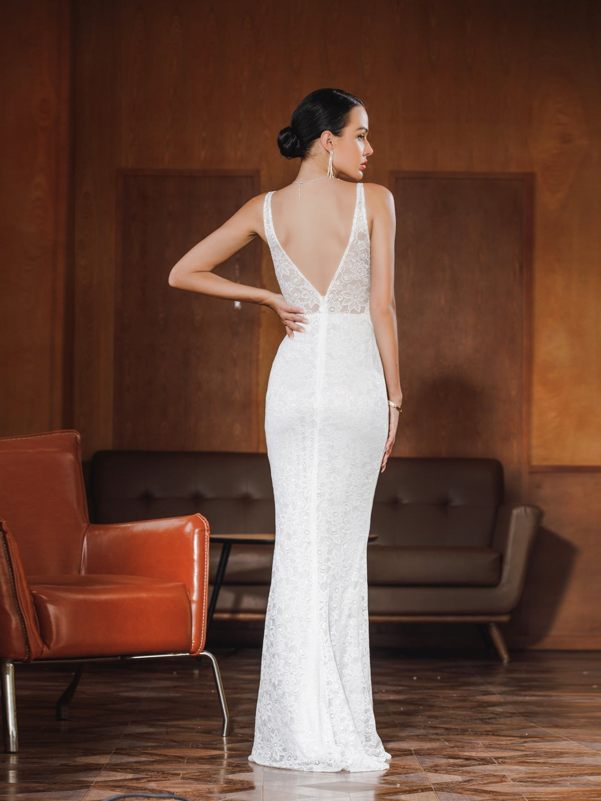 Lace V-Neck Spaghetti Strap Mermaid Maxi Gown - View 6