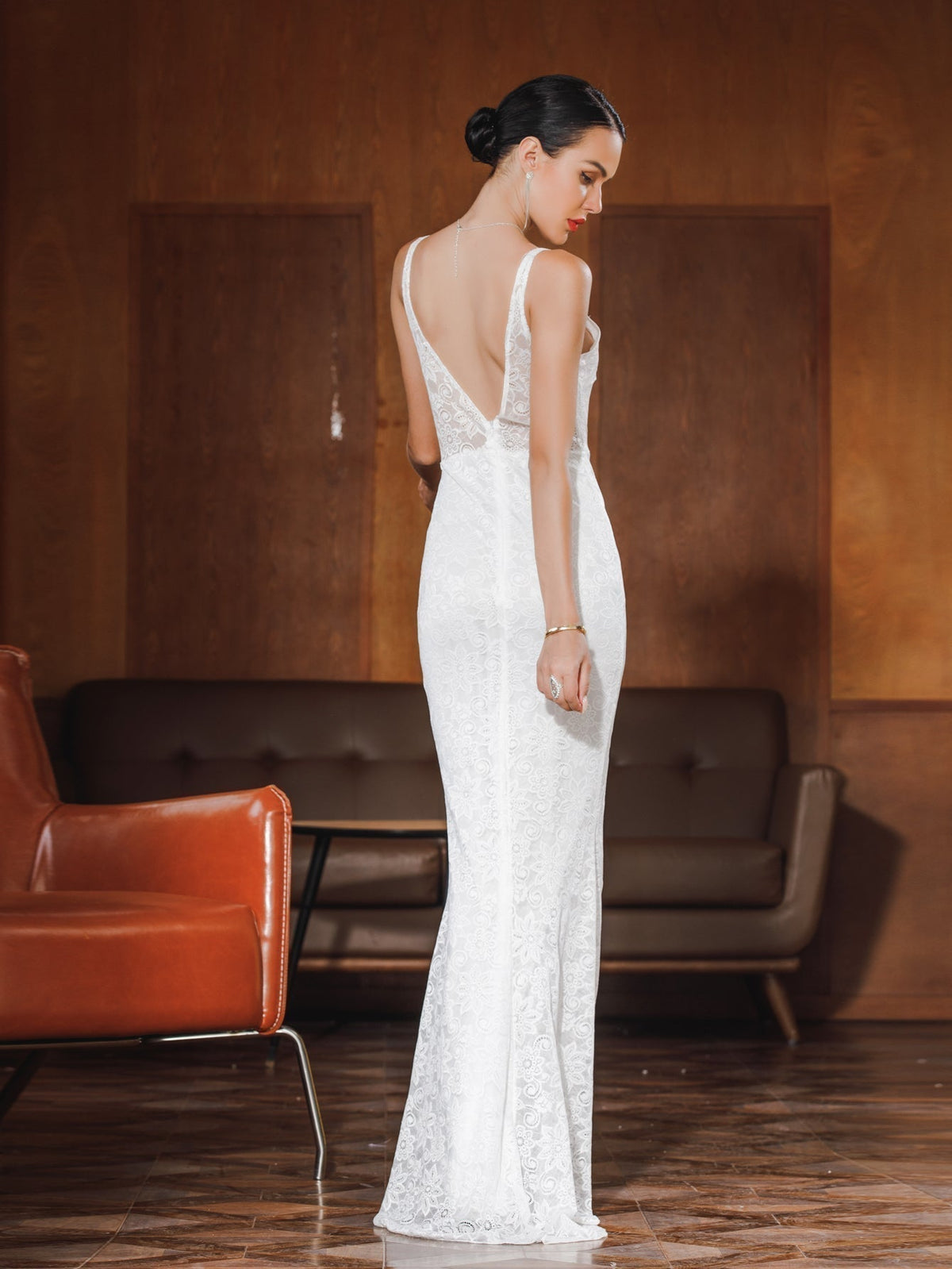 Lace V-Neck Spaghetti Strap Mermaid Maxi Gown - View 5