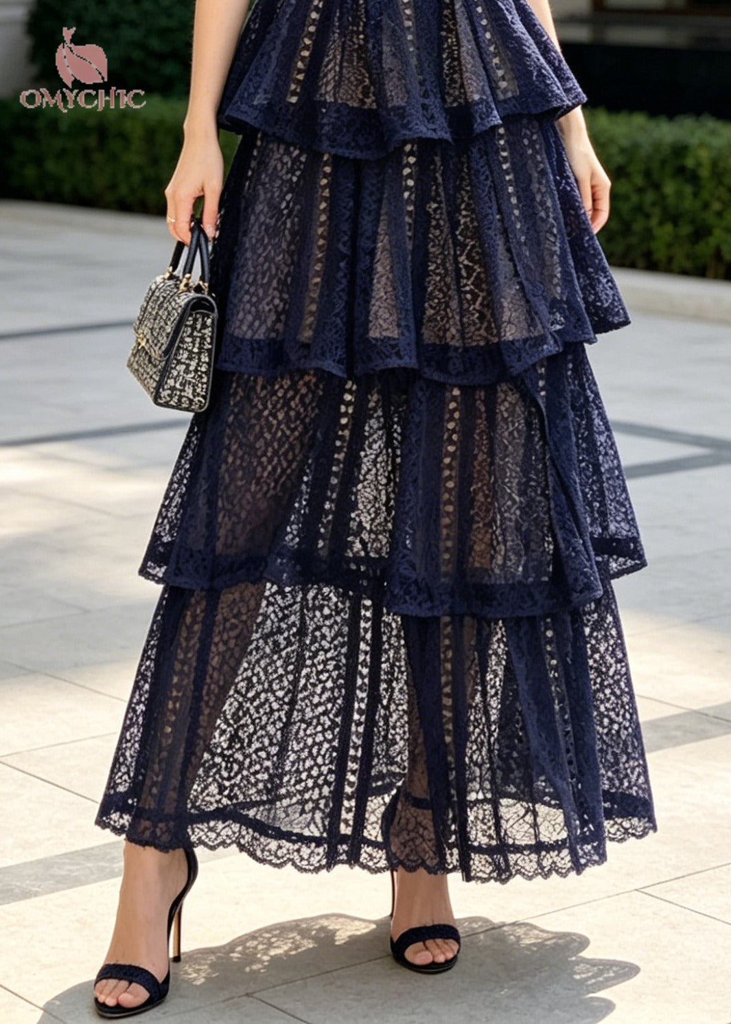 Crew Neck Short Sleeve Lace Tiered Ruffle Maxi Dress - View 4