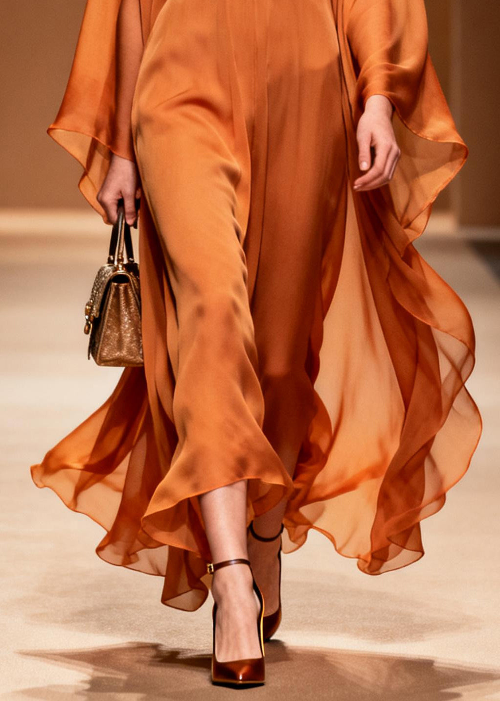 Deep V-Neck Batwing Sleeve Satin Chiffon Kaftan Maxi Dress - View 4