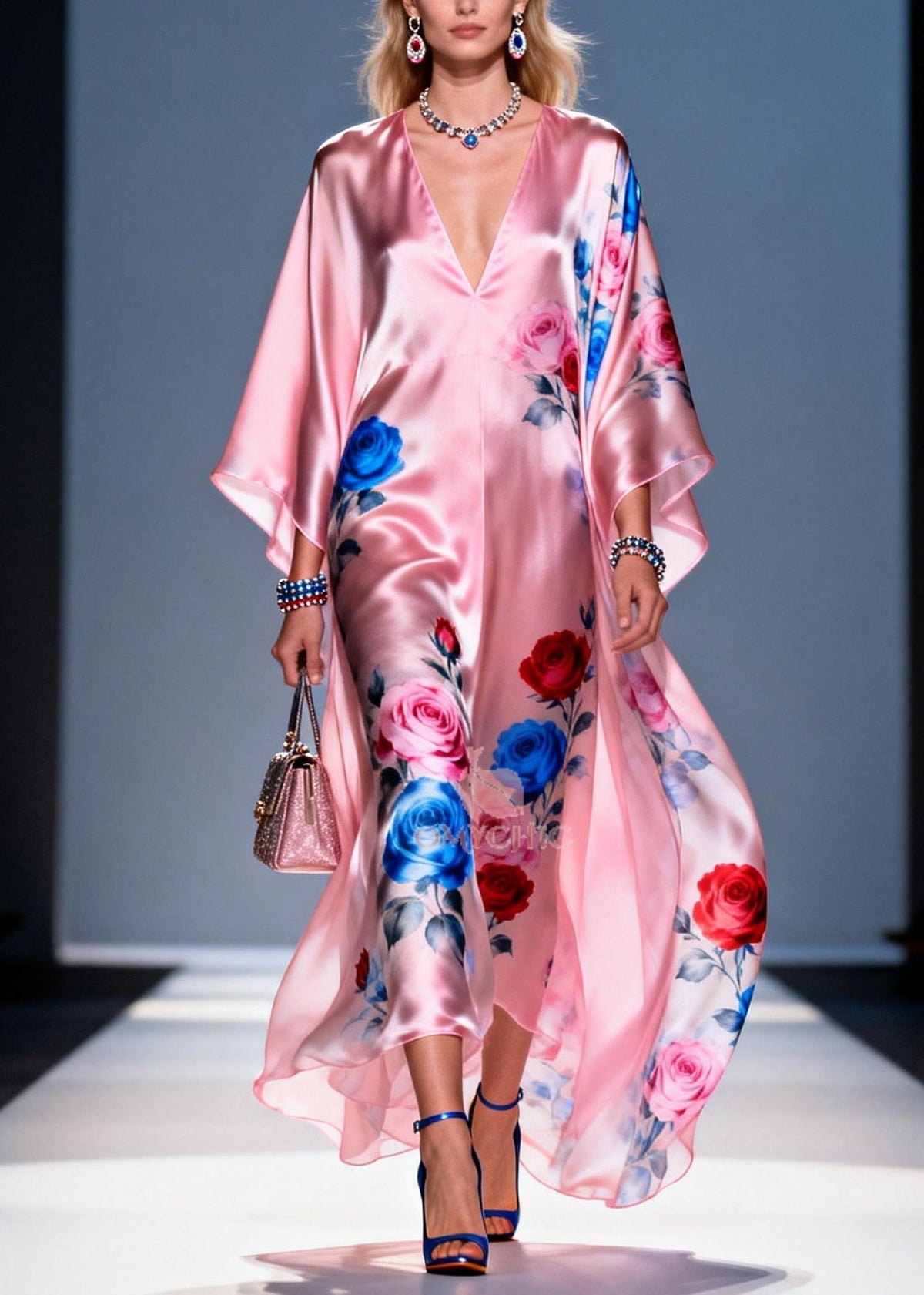 Chiffon Floral Oversized Midi Dress - View 5