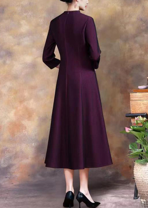 Floral Embroidery Mandarin Collar Three Quarter A-Line Midi Dress - View 3