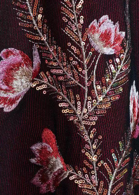 Floral Embroidery Mandarin Collar Three Quarter A-Line Midi Dress - View 4