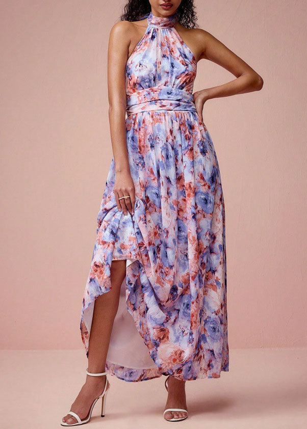 Halter Neck Pleated Cinched Waist A-Line Maxi Dress - View 5