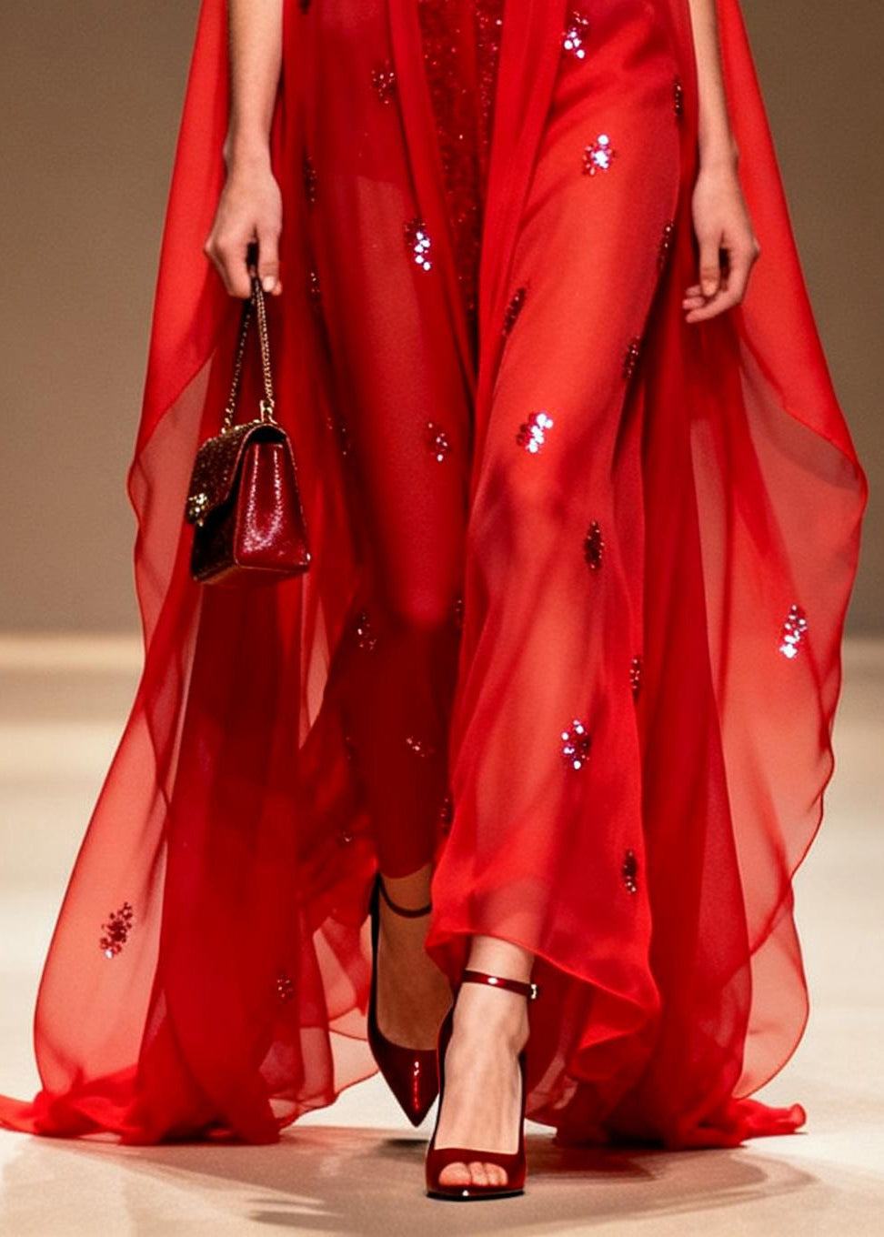 Sequin Deep V-Neck Sleeveless Sheer Cape Evening Gown - View 4