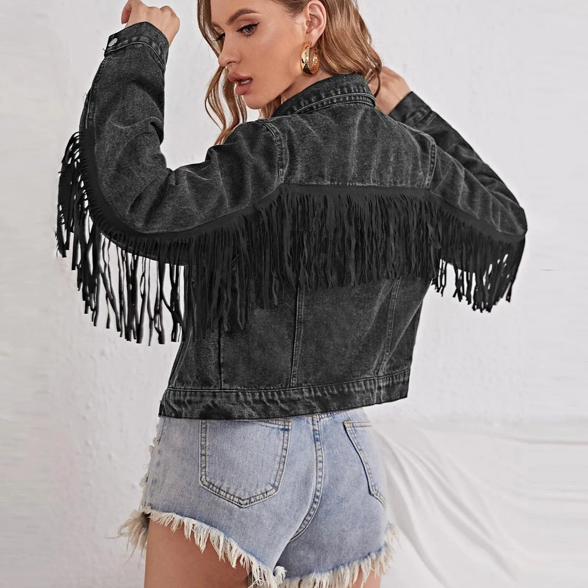 Fringe Cropped Long Sleeve Fringe Cropped Jacket