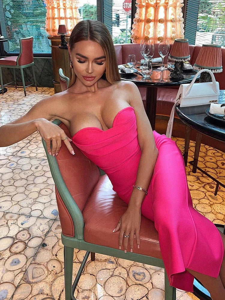 Bandage Strapless Sweetheart Bodycon Midi Dress - View 2