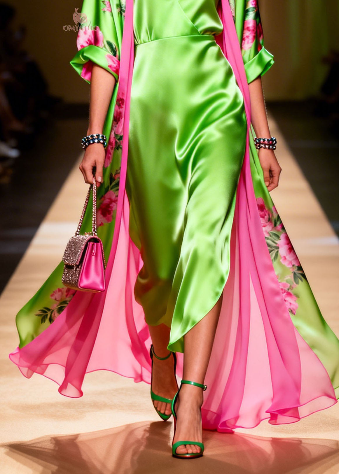 Deep V-Neck Wrap Midi Floral Print Open Front Lined Robe Set - View 4