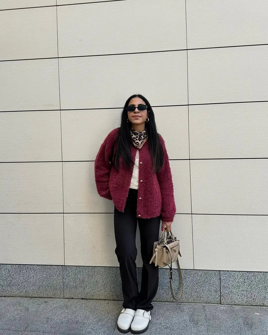 Wine Red Round Neck Button Cardigan Red / S