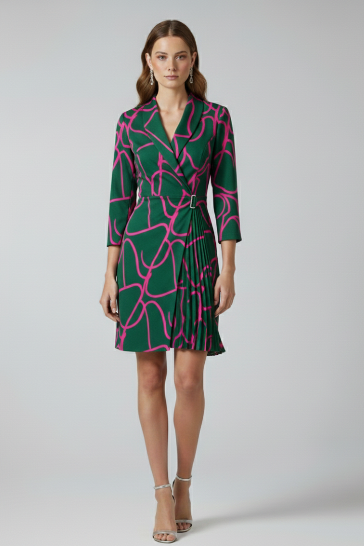 Shawl Collar Belted Pleated Wrap Blazer Dress 9