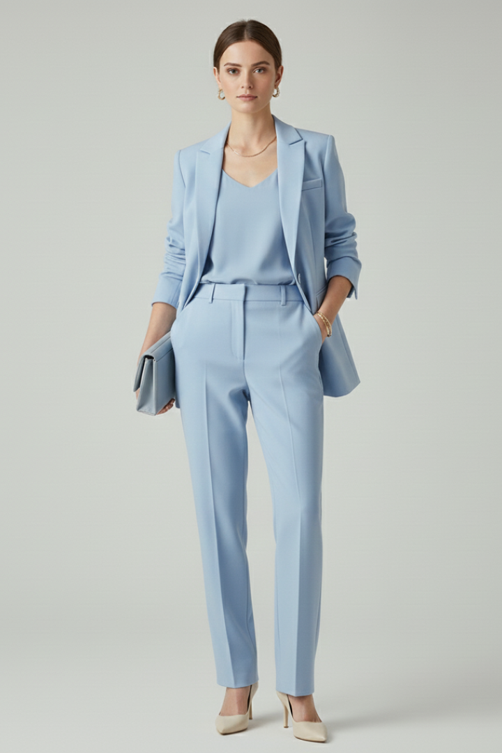 Notched Lapel Single Button Blazer and Trousers Two Piece Set 8