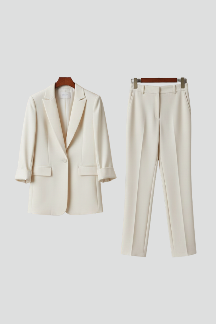 Notched Lapel Single Button Blazer and Trousers Two Piece Set