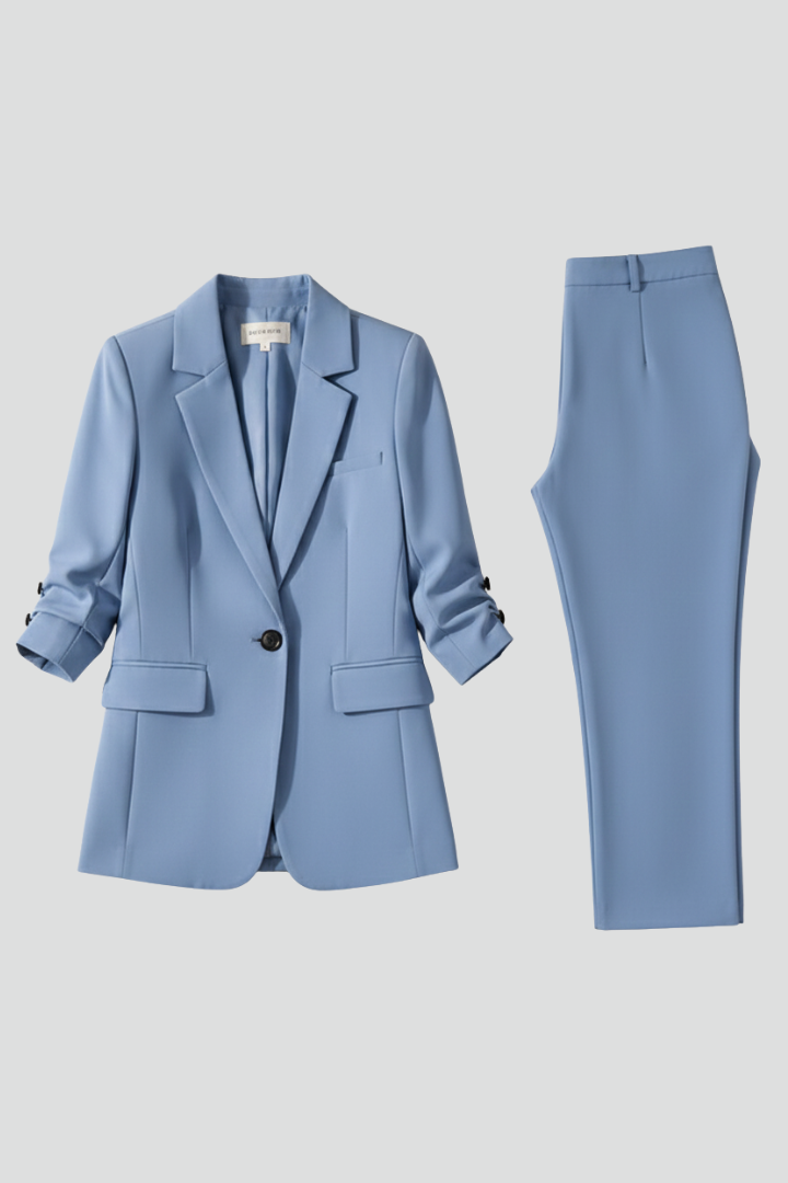 Notch Lapel Single Button Blazer and Trousers Two Piece Set