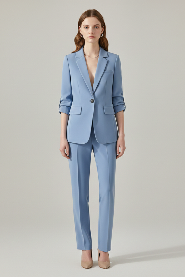 Notch Lapel Single Button Blazer and Trousers Two Piece Set 2