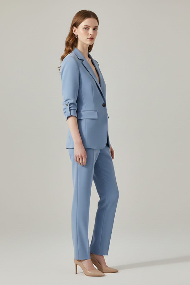 Notch Lapel Single Button Blazer and Trousers Two Piece Set 3