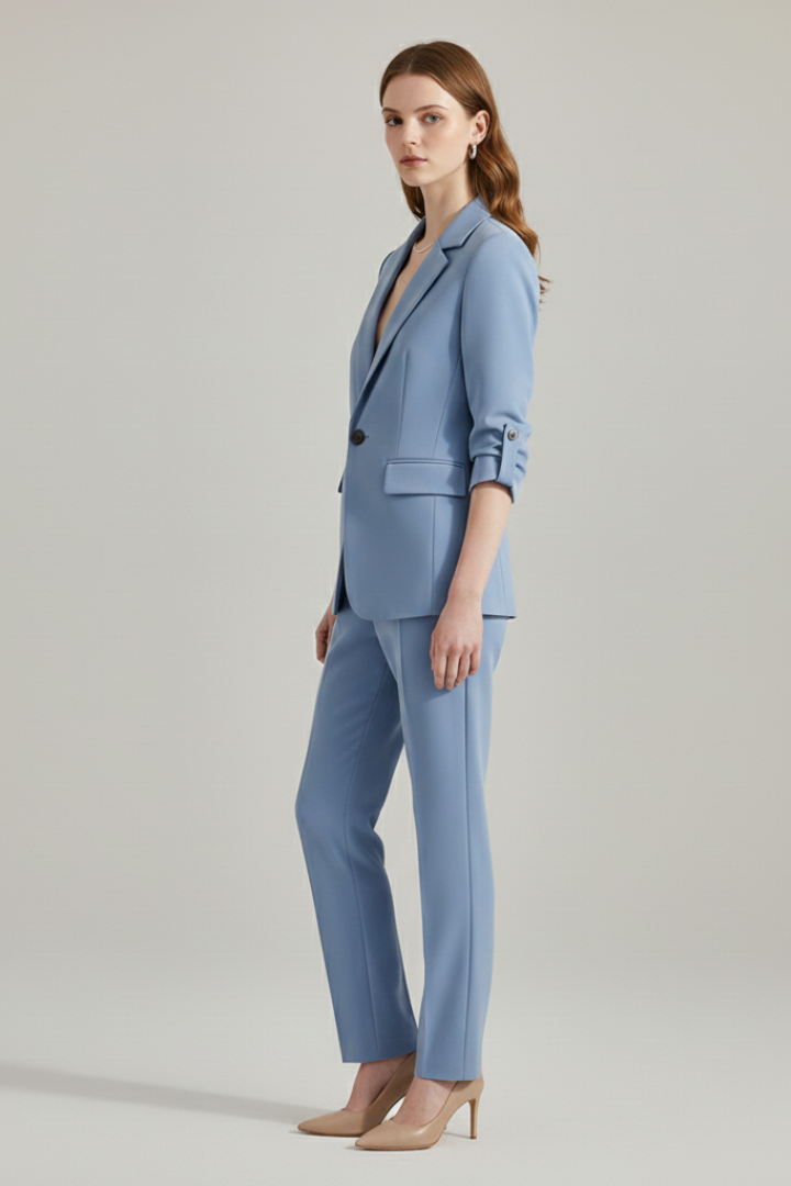 Notch Lapel Single Button Blazer and Trousers Two Piece Set 4