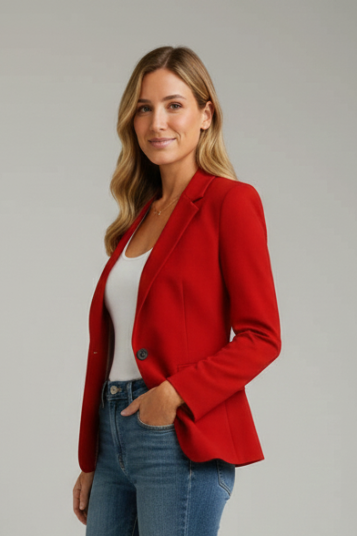 Notched Lapel Single Button Fitted Blazer 4