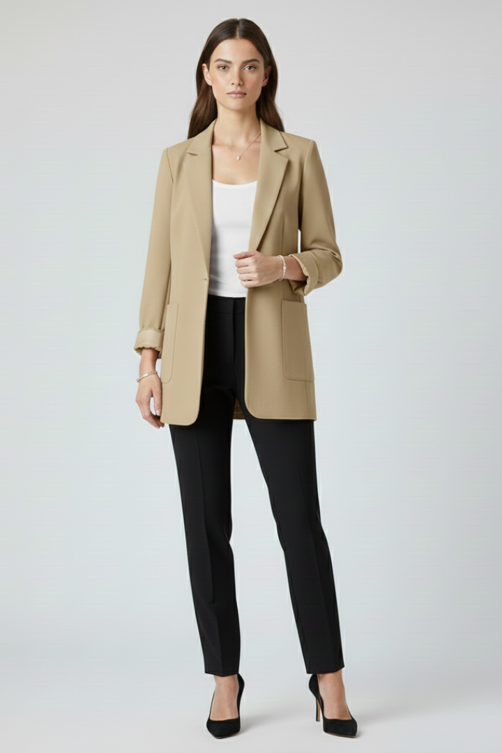 Notch Lapel Open Front Patch Pocket Longline Blazer 8