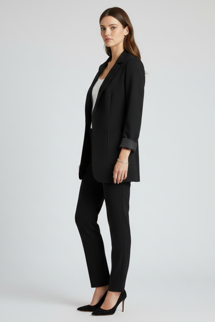 Notch Lapel Open Front Patch Pocket Longline Blazer 4