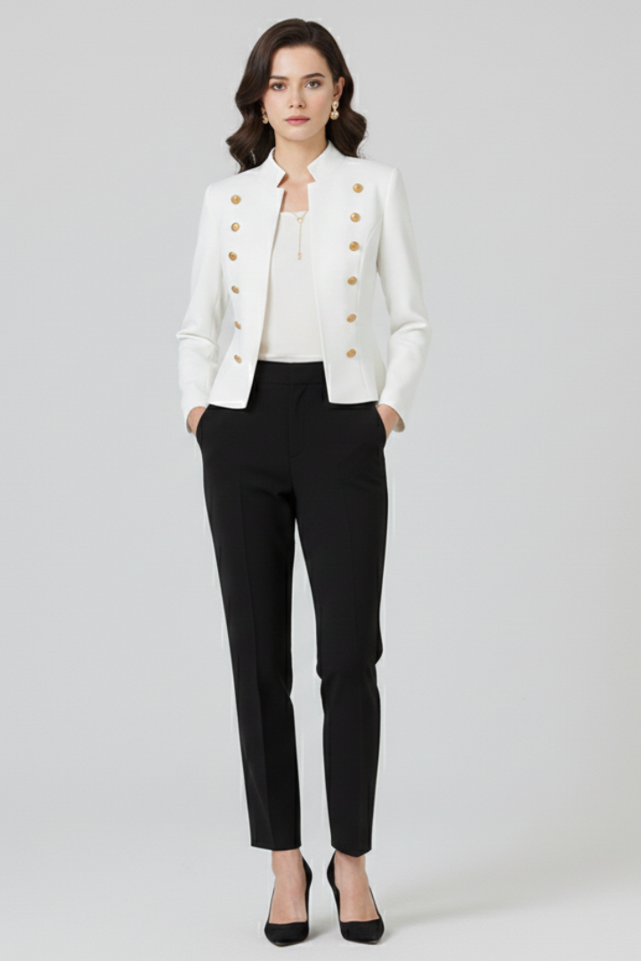 Stand Collar Double Breasted Button Cropped Military Jacket 6