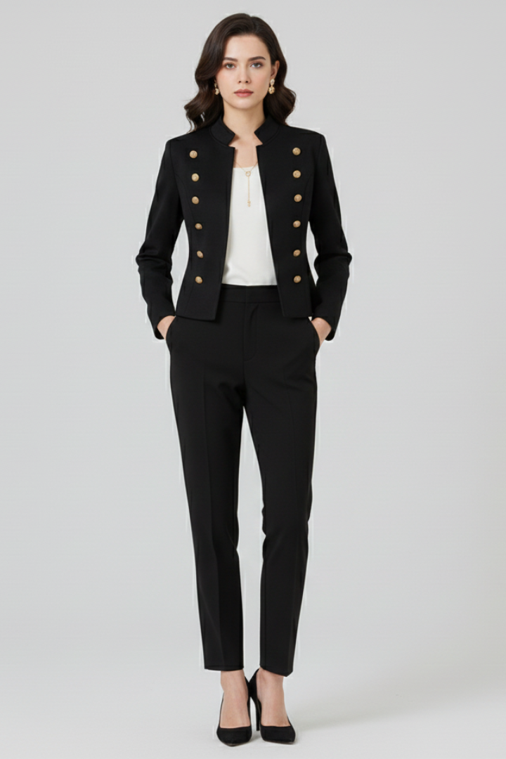 Stand Collar Double Breasted Button Cropped Military Jacket 7