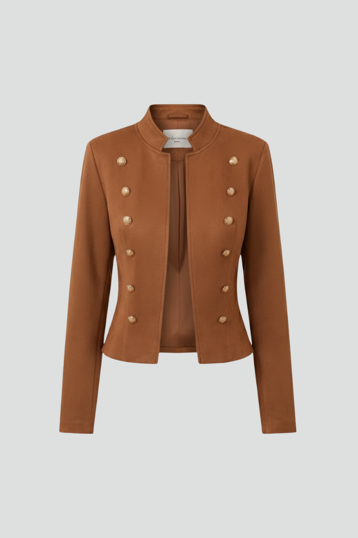 Stand Collar Double Breasted Button Cropped Military Jacket