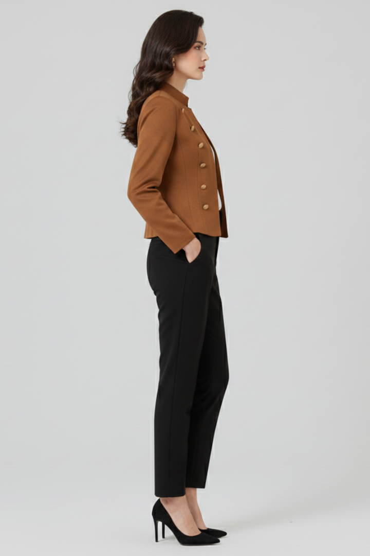 Stand Collar Double Breasted Button Cropped Military Jacket 4