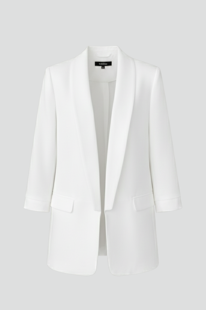 Shawl Collar Ruched Sleeve Open Front Blazer