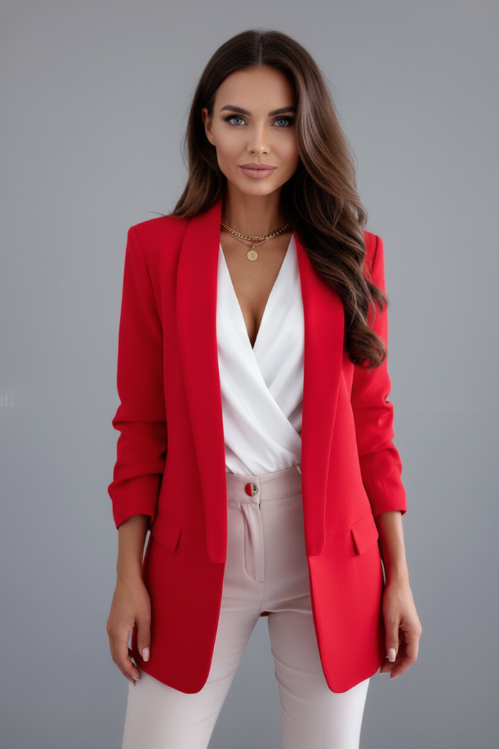 Shawl Collar Ruched Sleeve Open Front Blazer 7