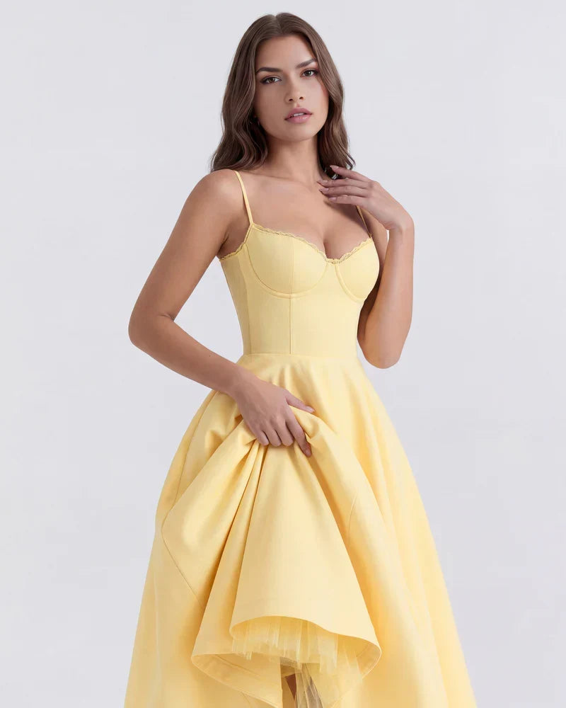 Spaghetti Strap Corset Bustier Full Skirt Midi Dress 6