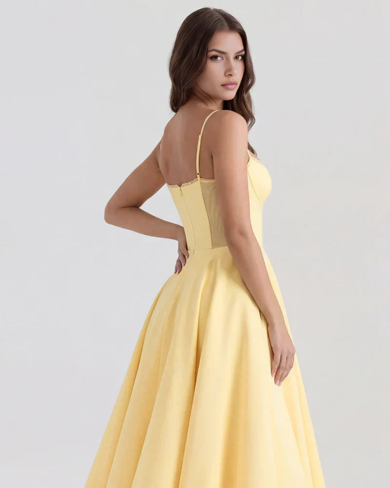 Spaghetti Strap Corset Bustier Full Skirt Midi Dress 7