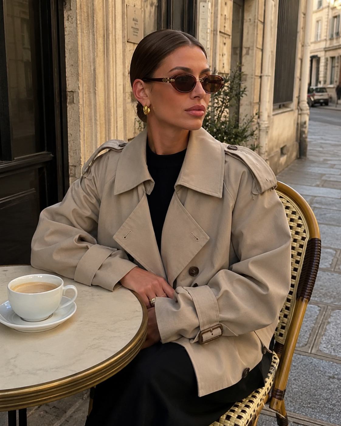 Double Breasted Buckle Cuff Cropped Trench Coat 2