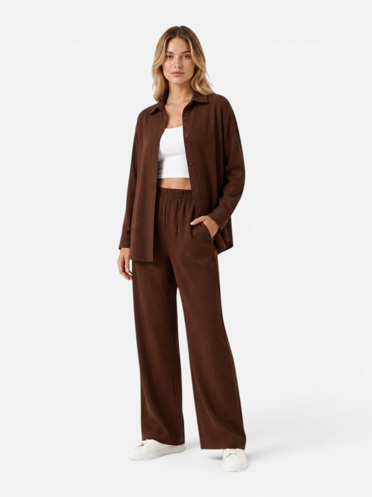Oversized Shirt and Wide Leg Pants Two Piece Set