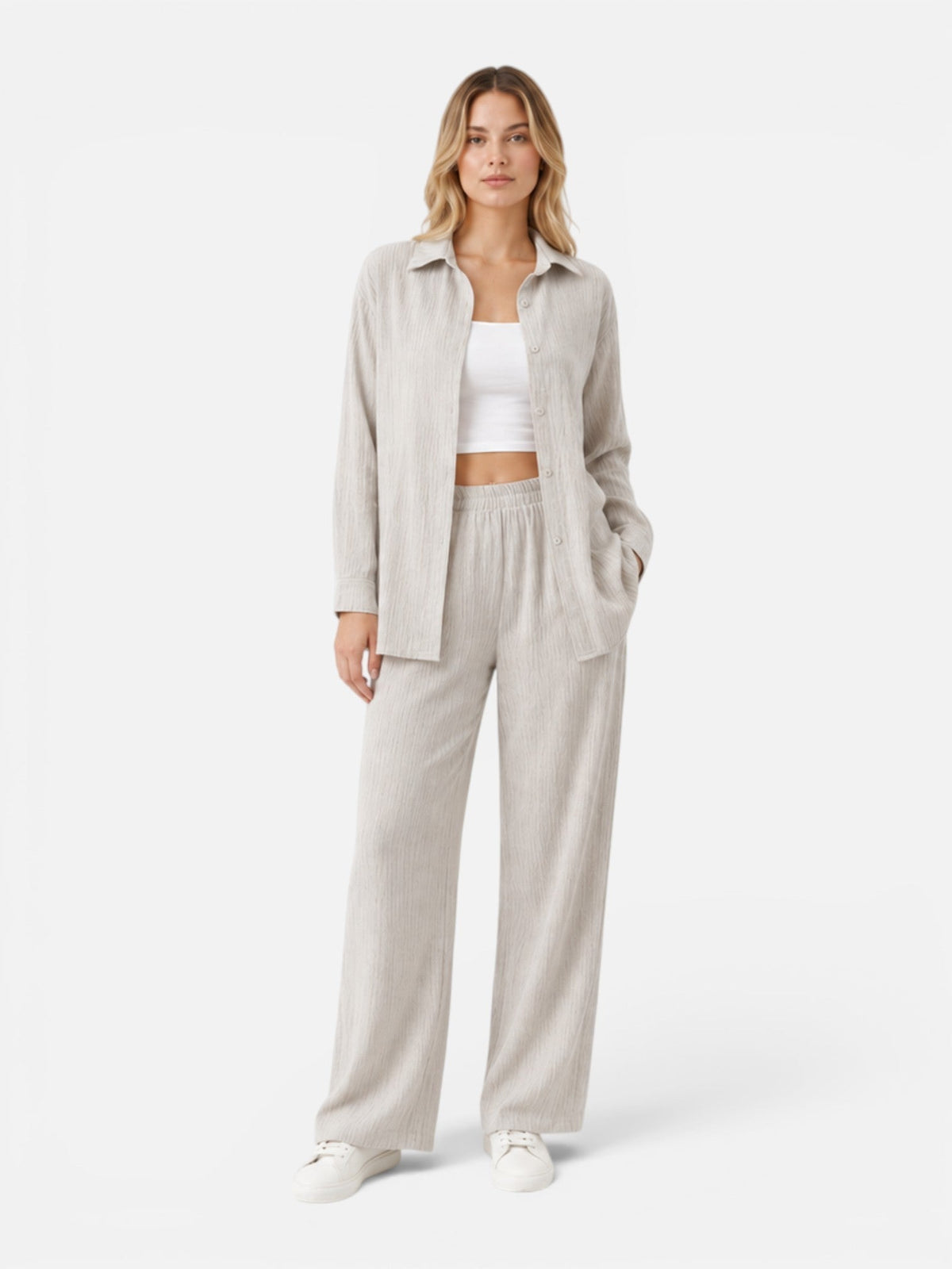 Oversized Shirt and Wide Leg Pants Two Piece Set 7
