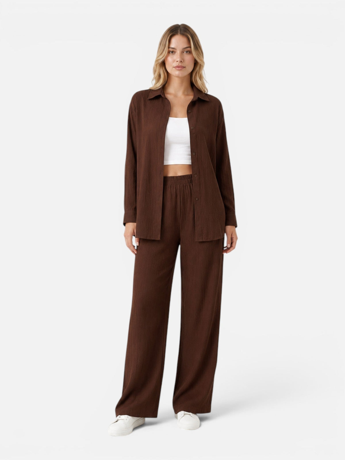 Oversized Shirt and Wide Leg Pants Two Piece Set 4