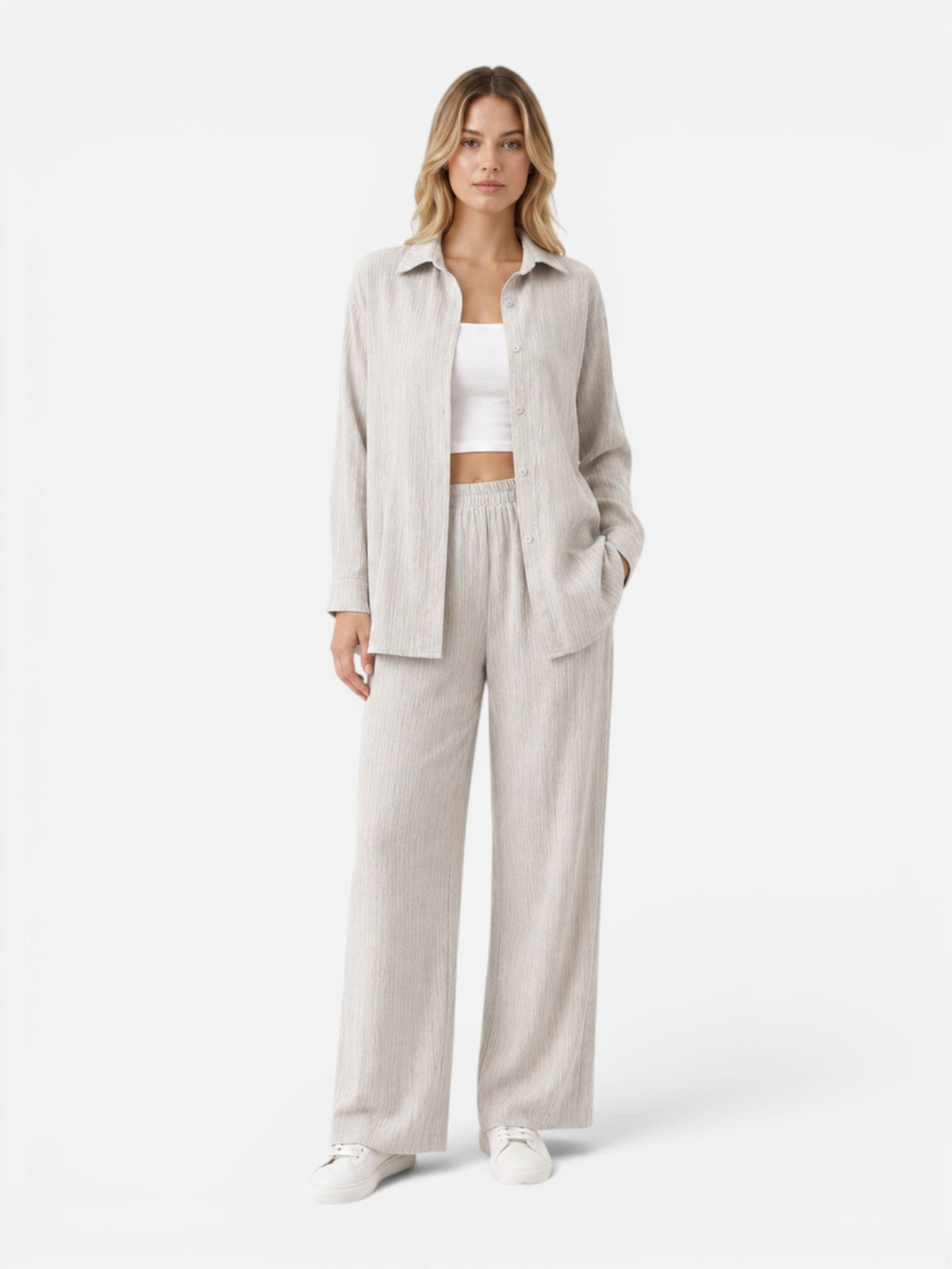 Oversized Shirt and Wide Leg Pants Two Piece Set 5