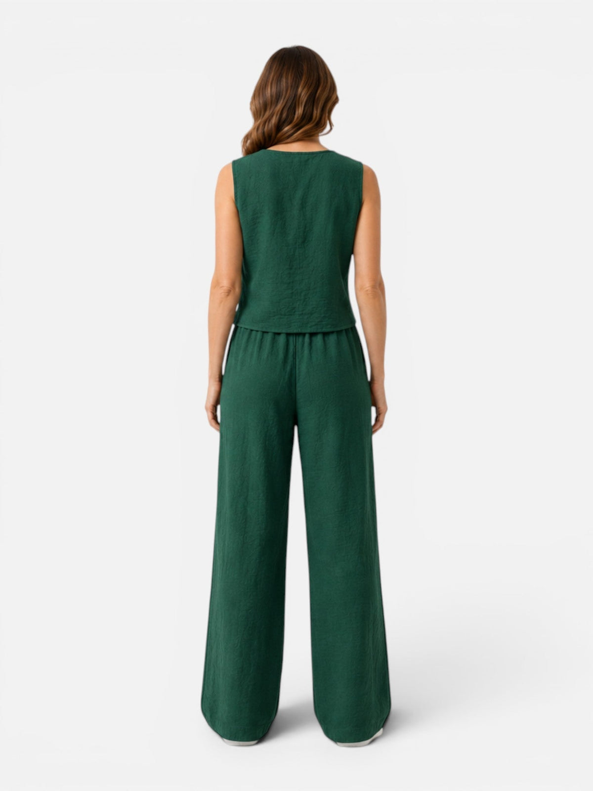 Button Front Vest and Wide Leg Pants Linen Look Two Piece Set 5