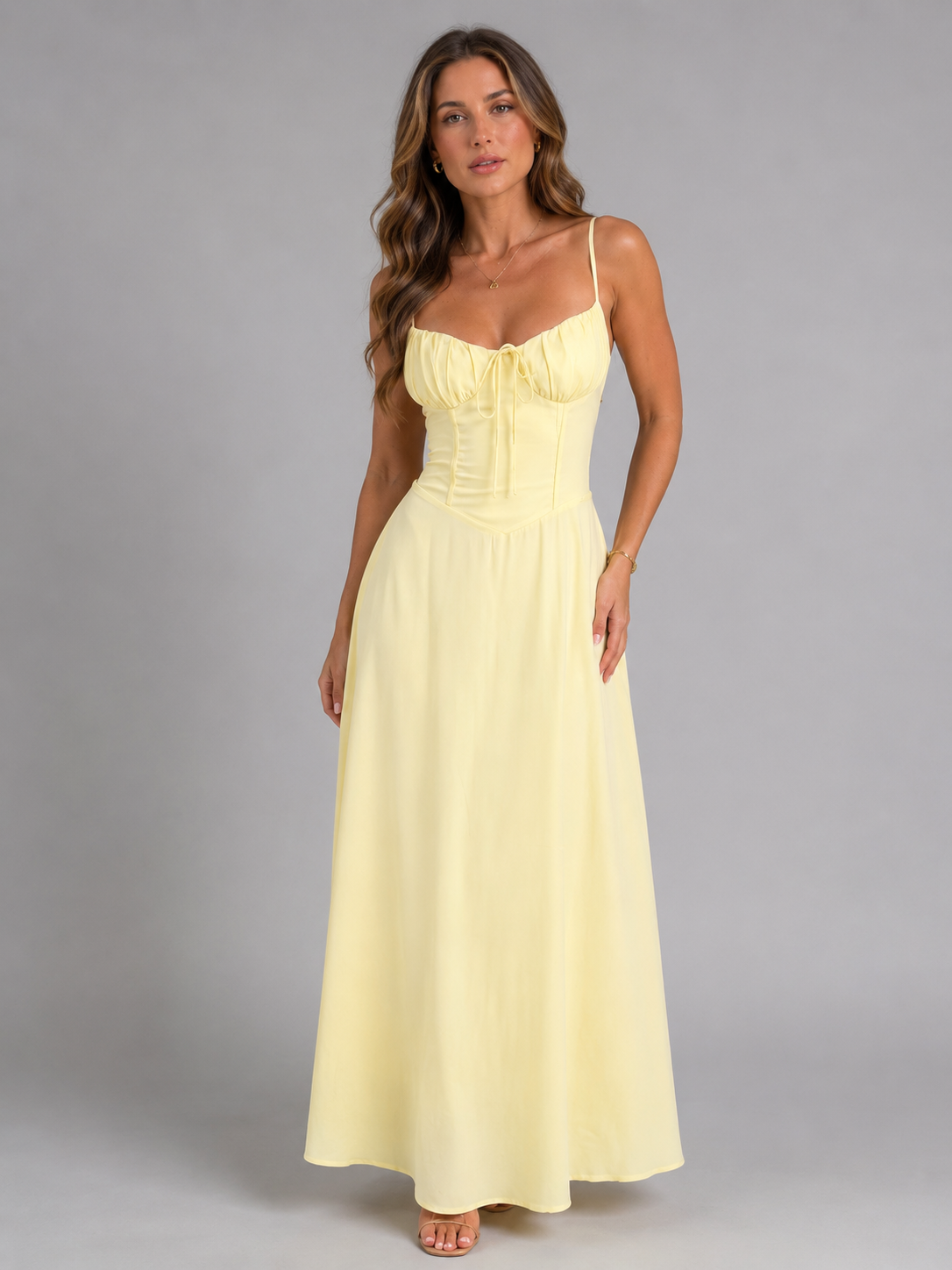 Strappy Sweetheart Corset Bodice A-Line Maxi Dress
