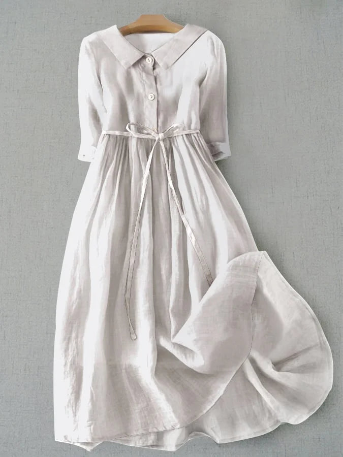 Collared Button Front Tie Waist Midi Dress 2